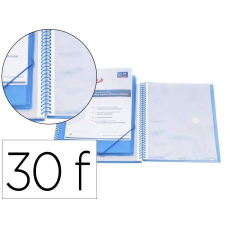 CARPETA PARDO ESCAPARATE CON ESPIRAL 30 FUNDAS POLIPROPILENO CON GOMAS DIN A4 PERSONALIZABLE COLOR AZUL