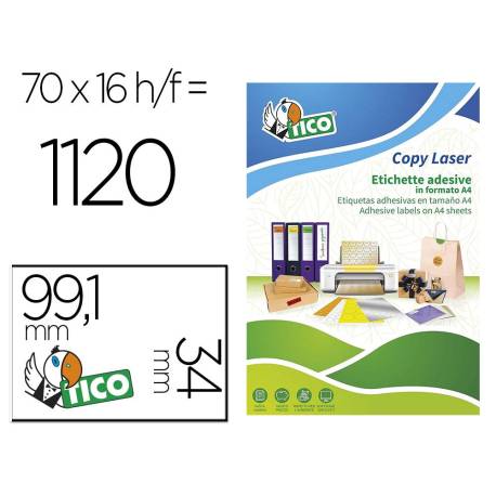 ETIQUETA ADHESIVA TICO ROJO FLUOR PERMANENTE FSC LASER/ INKJET/FOTOCOPIA 99,1X34 MM CAJA DE 1120 UNIDADES