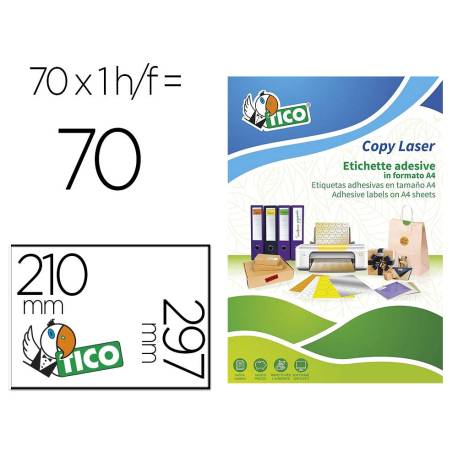 ETIQUETA ADHESIVA TICO AMARILLO FLUOR PERMANENTE FSC LASER/INKJET/FOTOCOPIA 210X297 MM CAJA DE 70 UNIDADES