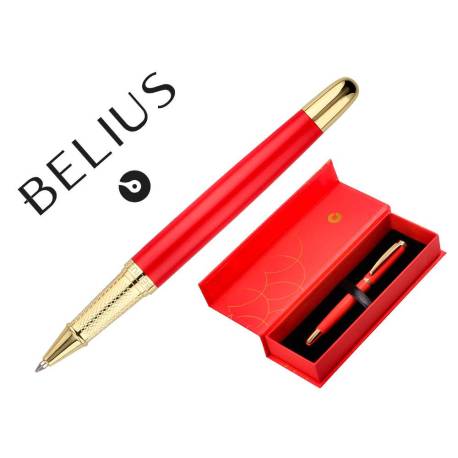 BOLIGRAFO BELIUS PASSION DOR ALUMINIO TEXTURA CEPILLADA COLOR ROJO Y DORADO TINTA AZUL CAJA DE DISEÑO PUNTA 0.8MM