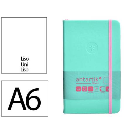 CUADERNO CON GOMILLA ANTARTIK NOTES TAPA DURA A6 HOJAS LISAS ROSA Y TURQUESA 100 HOJAS 80 GR FSC