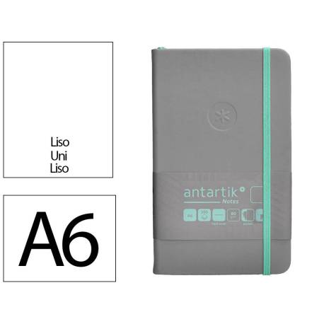 CUADERNO CON GOMILLA ANTARTIK NOTES TAPA DURA A6 HOJAS LISAS GRIS Y TURQUESA 100 HOJAS 80 GR FSC