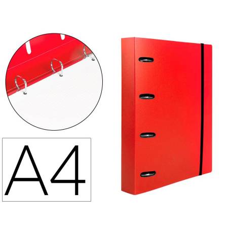 CARPETA 4 ANILLAS 25 MM LIDERPAPEL DIN A4 COLOR ROJO POLIPROPILENO