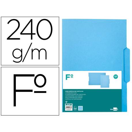 SUBCARPETA CARTULINA LIDERPAPEL FOLIO PESTAÑA CENTRAL 240G/M2 AZUL