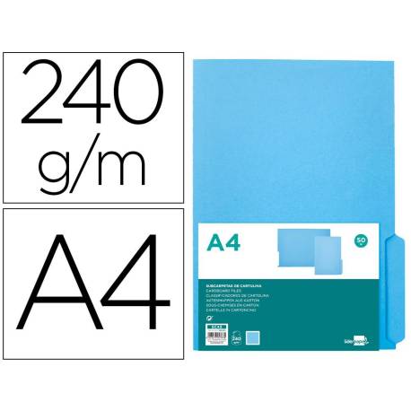 SUBCARPETA CARTULINA LIDERPAPEL DIN A4 PESTAÑA INFERIOR 240G/M2 AZUL