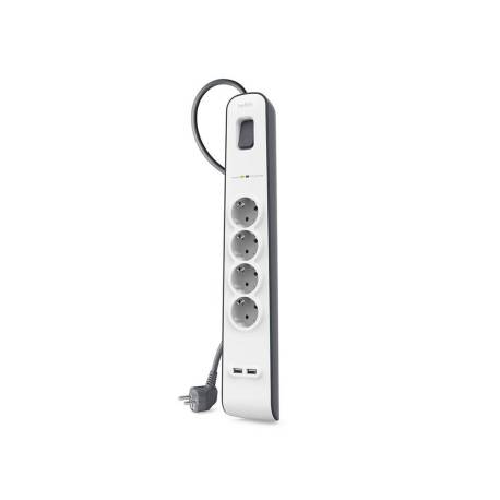 REGLETA BELKIN BSV401VF2M PROTECCION SOBRETENSION 4 TOMAS + 2 PUERTOS USB BOTON APAGADO Y ENCENDIDO COLOR