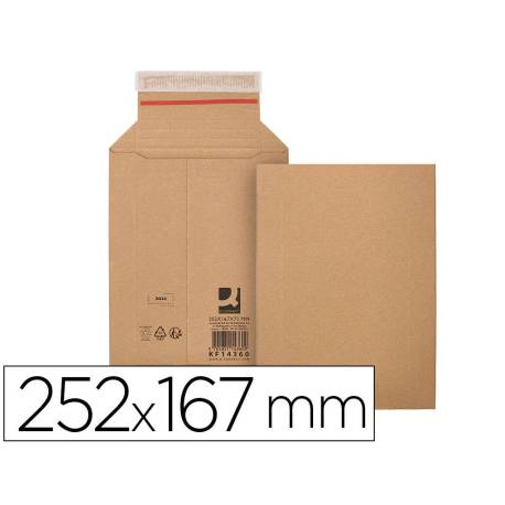 SOBRE PARA ENVIOS Q-CONNECT CARTON 100% RECICLADO Y RECICLABLE CIERRE AUTOADHESIVO252X167X72 MM COLOR KRAFT