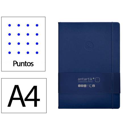 CUADERNO CON GOMILLA ANTARTIK NOTES TAPA DURA A4 HOJAS PUNTOS AZUL MARINO 100 HOJAS 80 GR FSC
