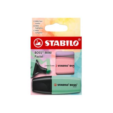 ROTULADOR STABILO BOSS FLUORESCENTE MINI PASTEL ESTUCHE DE 3 UNIDADES COLORES SURTIDOS