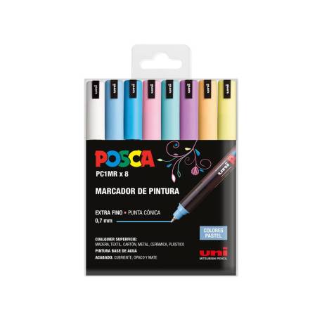 ROTULADOR UNI POSCA PC-1M MARCADOR DE PINTURA PUNTA EXTRAFINA 0,7 MM BLISTER DE 8 UNIDADES COLORES PASTEL