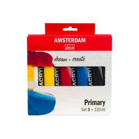 PINTURA ACRILICA AMSTERDAM BOTE 120 ML CAJA DE 5 UNIDADES COLORES BASICOS SURTIDOS