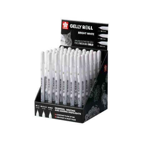 ROTULADOR SAKURA GEL GELLY ROLL GEL COLOR BLANCO EXPOSITOR DE 36 UNIDADES SURTIDAS 05 MM 08 MM Y 10 MM