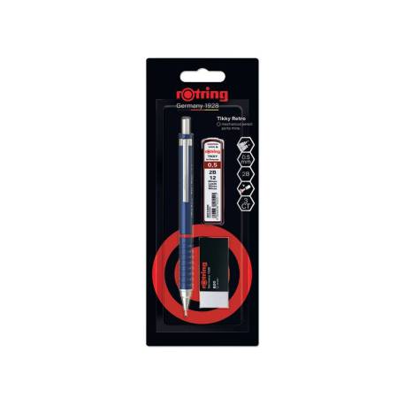 SET PORTAMINAS ROTRING TIKKY 0,5 MM COLOR AZUL + 12 MINAS HB + GOMA DE BORRAR B20