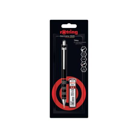 SET PORTAMINAS ROTRING TIKKY 0,5 MM COLOR NEGRO + 12 MINAS HB