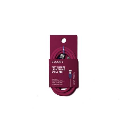 CABLE GROOVY TIPO C A APPLE LIGHTNING CARGA RAPIDA LONGITUD 1 MT COLOR ROJO
