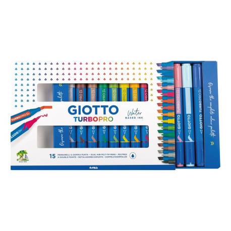 ROTULADOR GIOTTO TURBO PRO ACUARELABLE DOBLE PUNTA ESTUCHE DE 15 UNIDADES COLORES SURTIDOS