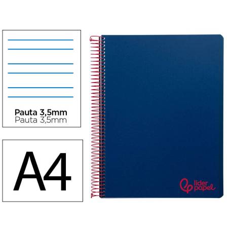 CUADERNO ESPIRAL LIDERPAPEL A4 WONDER TAPA PLASTICO 80H 90GR PAUTA ANCHA 3,5MM CON MARGEN COLOR AZUL MARINO