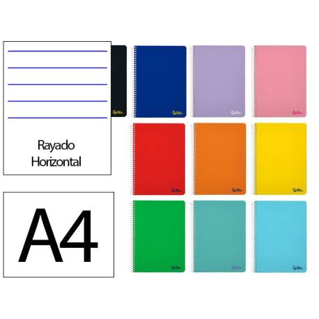 CUADERNO ESPIRAL LIDERPAPEL A4 MICRO SMART TAPA BLANDA 80H 75GR HORIZONTAL 7MM DOBLE MARGEN 4 TALADROS COLORES
