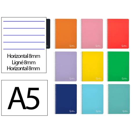 CUADERNO ESPIRAL LIDERPAPEL DIN A5 WITTY TAPA DURA 80H 90GR RAYADO HORIZONTAL 8MM CON MARGEN COLORES SURTIDOS