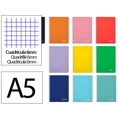 CUADERNO ESPIRAL LIDERPAPEL DIN A5 WITTY TAPA DURA 80H 90GR CUADRO 6MM CON MARGEN COLORES SURTIDOS