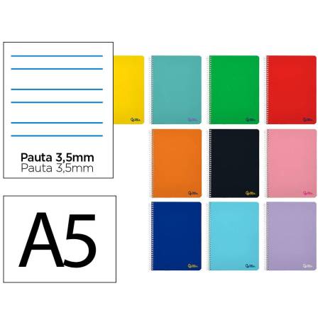 CUADERNO ESPIRAL LIDERPAPEL DIN A5 SMART TAPA BLANDA 80H 75GR PAUTA 3,5MM CON MARGEN COLORES SURTIDOS