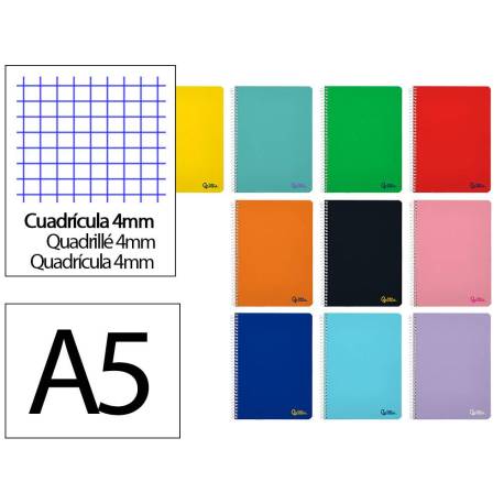 CUADERNO ESPIRAL LIDERPAPEL DIN A5 SMART TAPA BLANDA 40H 75GR CUADRO 4MM CON MARGEN COLORES SURTIDOS