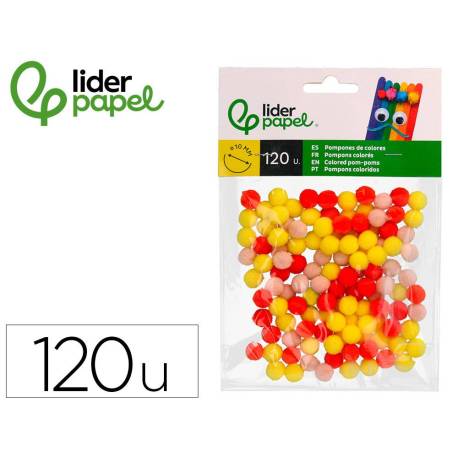 POMPONES DE COLORES LIDERPAPEL 1 CM TONALIDADES CALIDAS BOLSA CON 120 UNIDADES