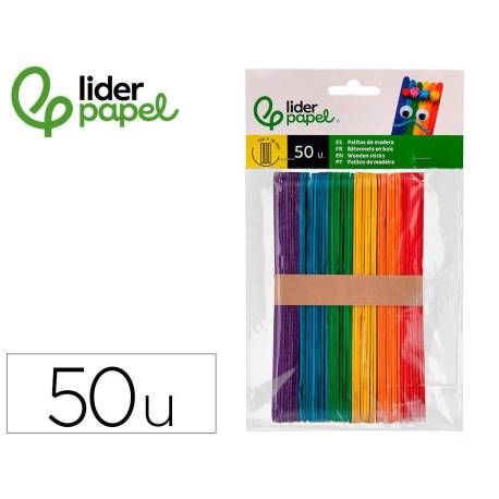 PALITOS DE MADERA LIDERPAPEL COLOR NATURAL 15 X 1,8 CM BOLSA CON 50 UNIDADES