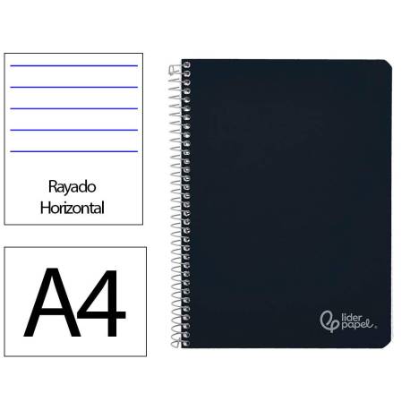 CUADERNO ESPIRAL LIDERPAPEL DIN A4 WITTY TAPA DURA 80H 90GR RAYADO HORIZONTAL CON MARGEN COLOR NEGRO