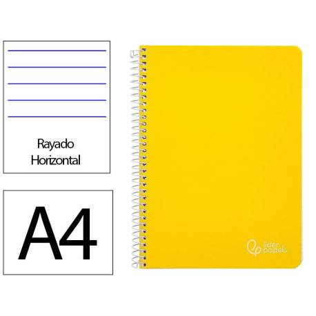 CUADERNO ESPIRAL LIDERPAPEL DIN A4 WITTY TAPA DURA 80H 90GR RAYADO HORIZONTAL CON MARGEN COLOR AMARILLO