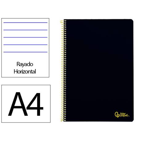 CUADERNO ESPIRAL LIDERPAPEL DIN A4 SMART TAPA BLANDA 80H 75GR RAYADO HORIZONTAL CON MARGEN COLOR NEGRO
