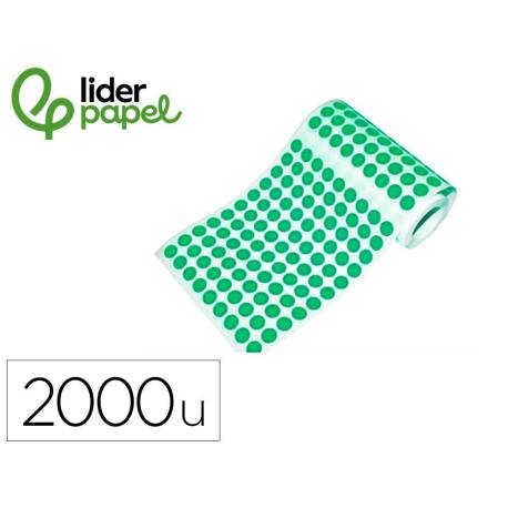 GOMETS LIDERPAPEL AUTOADHESIVO S CIRCULOS 20 MM VERDE ROLLO DE 2000 UNIDADES EN CAJA DE CARTON