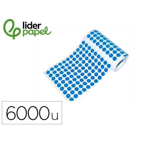 GOMETS LIDERPAPEL AUTOADHESIVO S CIRCULOS 10,5 MM AZUL ROLLO DE 6000 UNIDADES EN CAJA DE CARTON