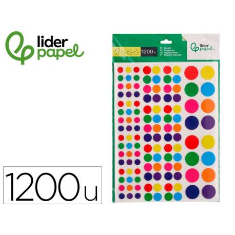 GOMETS LIDERPAPEL AUTOADHESIVO CIRCULOS COLORES Y TAMAÑOS SURTIDOS BOLSA DE 10 HOJAS 1200 UNIDADES