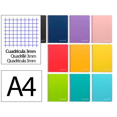 CUADERNO ESPIRAL LIDERPAPEL DIN A4 WITTY TAPA DURA 80H 90GR CUADRO 3MM CON MARGEN COLORES SURTIDOS