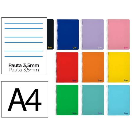 CUADERNO ESPIRAL LIDERPAPEL DIN A4 SMART TAPA BLANDA 80H 75GR RAYADO MONTESSORI 3,5MM CON MARGEN COLORES SURTIDOS