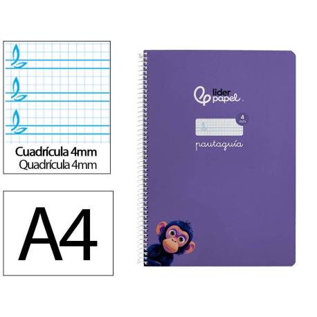 CUADERNO ESPIRAL LIDERPAPEL DIN A4 PAUTAGUIA TAPA DURA 80H 90 GR CUADRO PAUTADO 4MM COLOR LILA