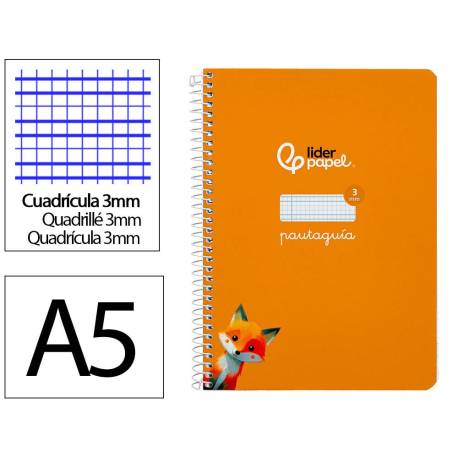 CUADERNO ESPIRAL LIDERPAPEL DI N A5 PAUTAGUIA TAPA DURA 80H 90 GR CUADRO PAUTADO 3MM COLOR NARANJA