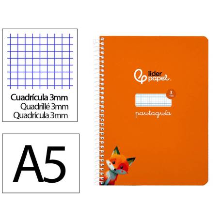 CUADERNO ESPIRAL LIDERPAPEL DI N A5 PAUTAGUIA TAPA BLANDA 40H 75 GR CUADRO PAUTADO 3MM COLOR NARANJA