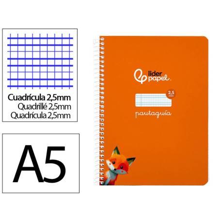 CUADERNO ESPIRAL LIDERPAPEL DI N A5 PAUTAGUIA TAPA BLANDA 40H 75 GR CUADRO PAUTADO 2,5MM COLOR NARANJA