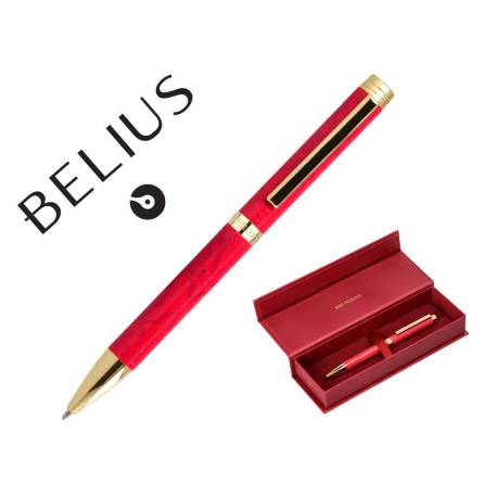 BOLIGRAFO BELIUS WILD WEST ALUMINIO COLOR GRANATE DORADO TINTA COLOR AZUL CAJA DE DISEÑO