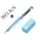 BOLIGRAFO BELIUS BELLA ALUMINIO COLOR AZUL CELESTE DISEÑO PLATEADO RELIEVE TINTA AZUL CAJA DE DISEÑO