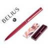 BOLIGRAFO BELIUS ROSE ALUMINIO COLOR BURDEOS ORO ROSA TINTA AZUL CAJA DE DISEÑO
