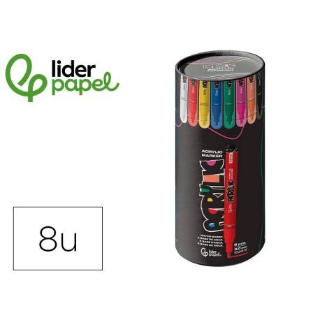 ROTULADOR LIDERPAPEL ACRYLIC BASE AGUA TODO TIPO DE SUPERFICIE PUNTA REDONDA 3 MM CAJA DE 8 UNIDADES COLORES