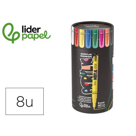 ROTULADOR LIDERPAPEL ACRYLIC BASE AGUA TODO TIPO DE SUPERFICIE PUNTA FINA 0,7 MM CAJA DE 8 UNIDADES COLORES