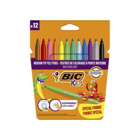 ROTULADOR BIC KIDS COULEUR ESTUCHE DE 12 FORMATO ESPECIALCOLORES SURTIDOS TINTA BASE DE AGUA LAVABLE