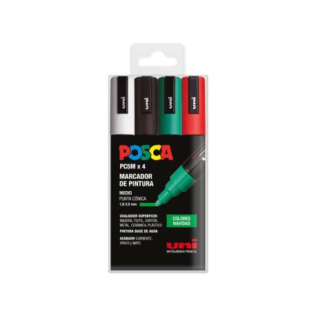 ROTULADOR UNI POSCA PC-5M/4C ESTUCHE DE 4 UNIDADES COLORES NAVIDAD SURTIDOS