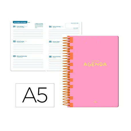 AGENDA ESCOLAR LIDERPAPEL 25-26 ESPIRAL CLASSIC ROSA SEMANA VISTA A5 BILINGÜE PAPEL FSC 70 GR
