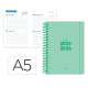 AGENDA ESCOLAR LIDERPAPEL 25-26 ESPIRAL BASIC VERDE MENTA 2 DIAS PAGINA A5 BILINGÜE PAPEL FSC 70 GR