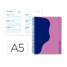 AGENDA ESCOLAR LIDERPAPEL 25-26 ESPIRAL WAVES MORADO SEMANA VISTA A5 BILINGÜE PAPEL FSC 80 GR